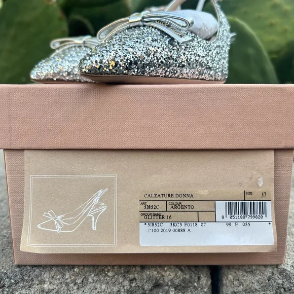Miu Miu Slingback Silver Glitter Heels Size 37 - Picture 6 of 9